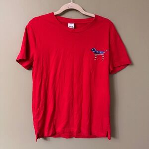 PINK Victoria's Secret Red Dog American Flag Sequin T-Shirt Sz Medium